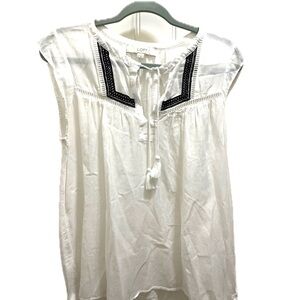 Loft Maternity White Tassel Embroidered Top